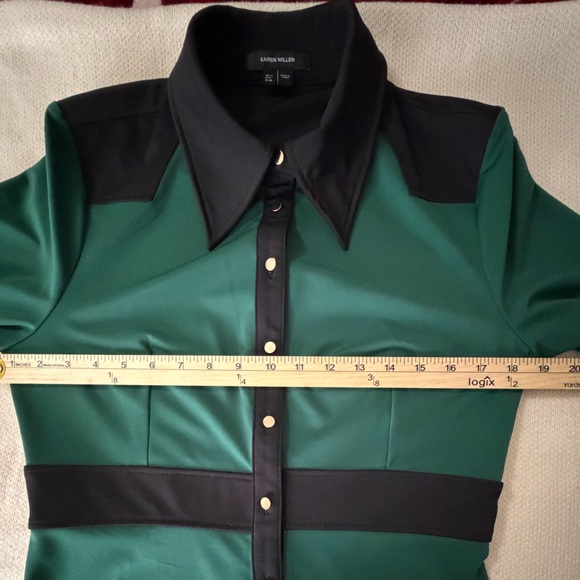 Karen Millen Emerald Green Shirt Dress with Black Trim - Picture 10 of 15